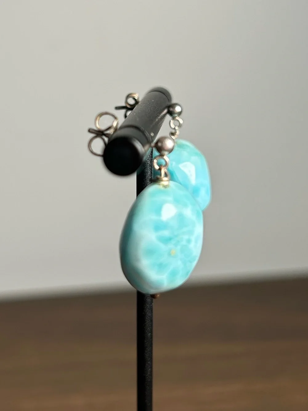 Handmade Larimar Dangle Earrings Artisan Dominican Republic